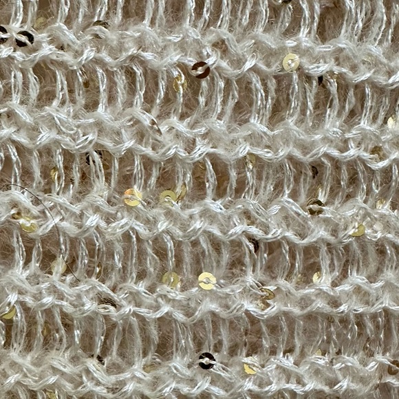 Ann Taylor Cream Sheer Knit Sweater w/ Gold Embellishments in Women’s Medium - Picture 5 of 8